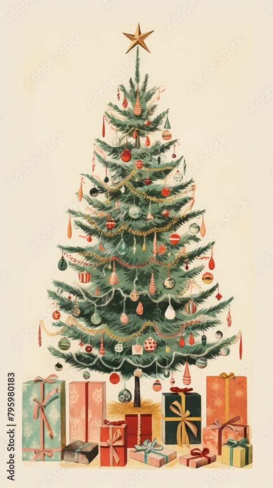 Fototapeta premium Christmas tree drawing paper