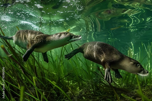 platypuses in the water