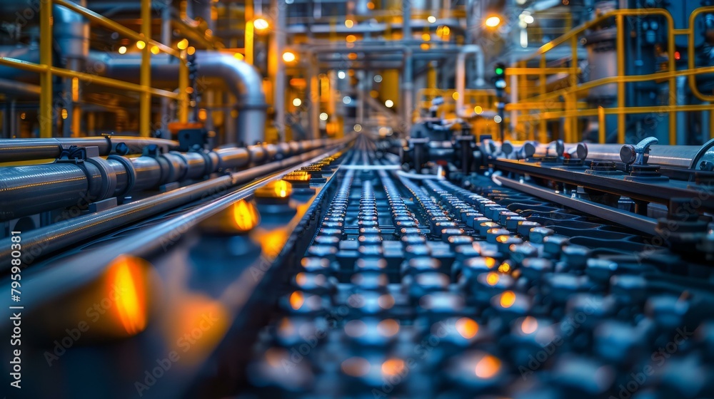 b'Factory production line with blurred background' b'Factory production line with blurred background'