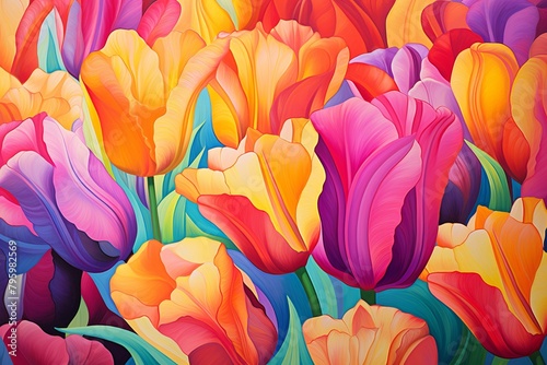 Vibrant Tulip Field Gradients: Multicolored Tulip Blend Masterpiece