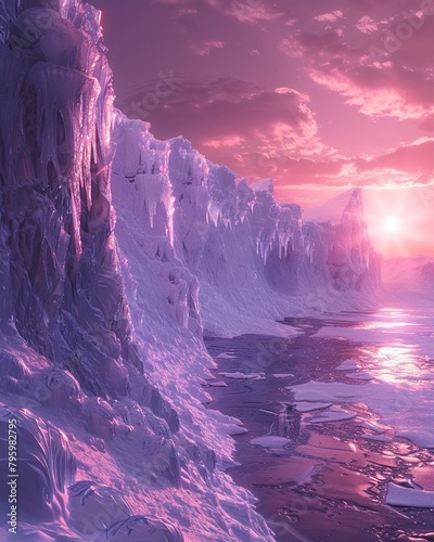 Travel through pasteltoned icy landscapes in a fantasy 3D world ,ultra HD,digital photography