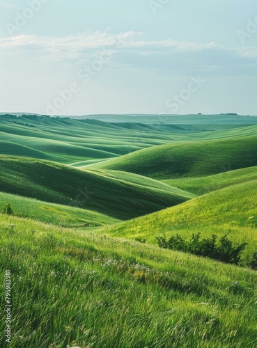 b'Green rolling hills under blue sky'