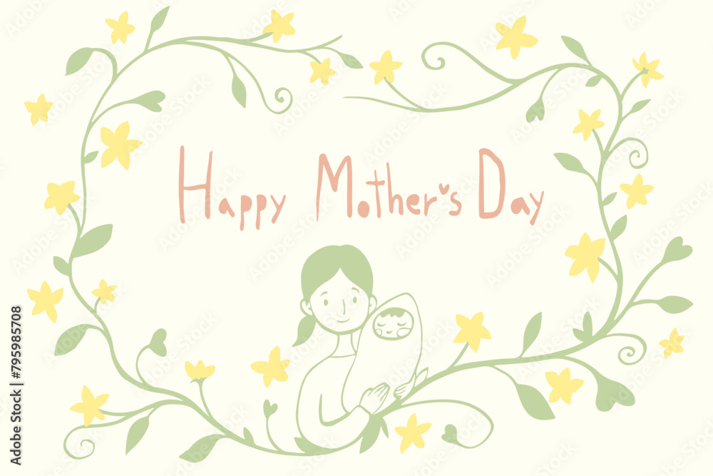 mothers day card design vector drawing mother and baby