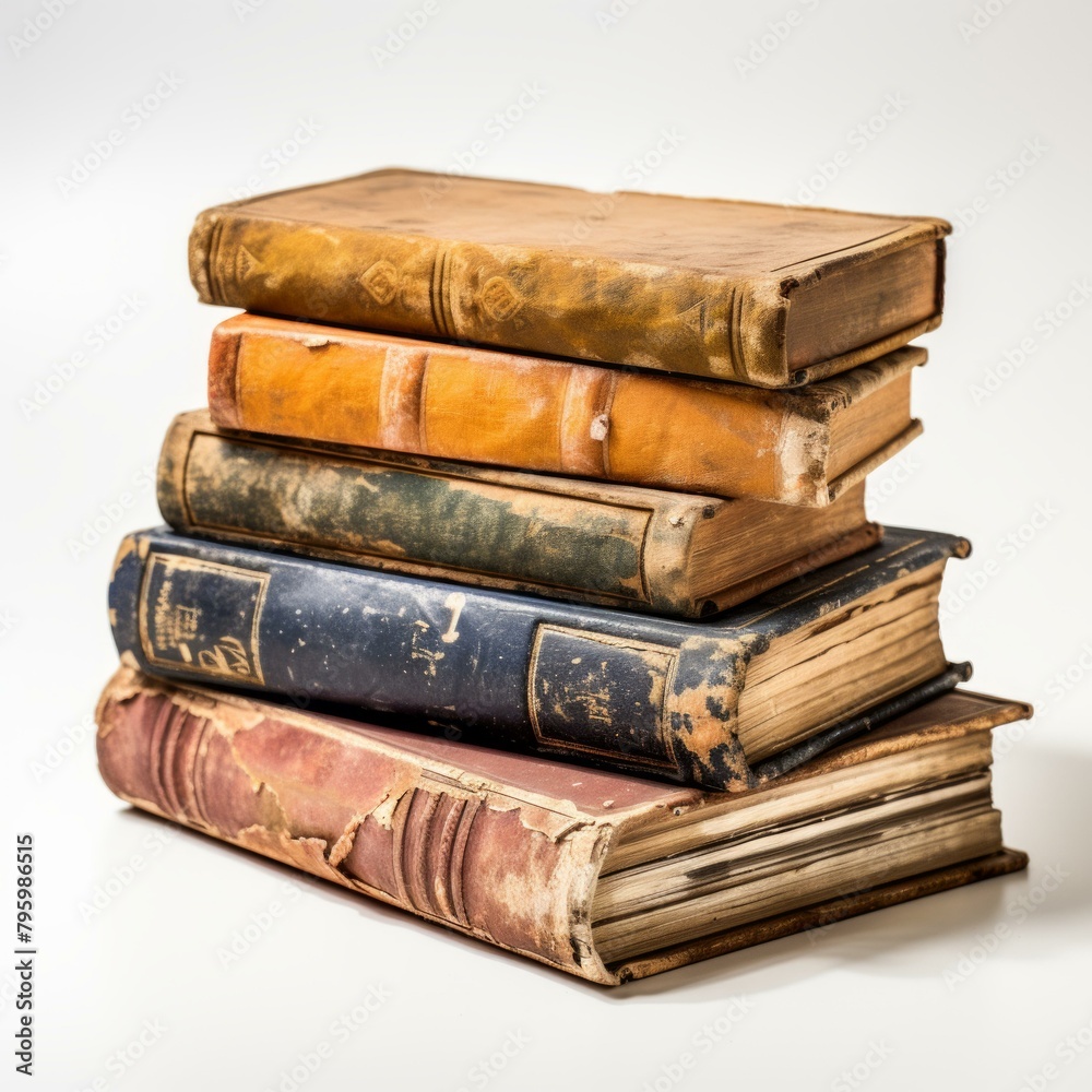 b'Stack of Old Books With Worn Covers' b'Stack of Old Books With Worn Covers'