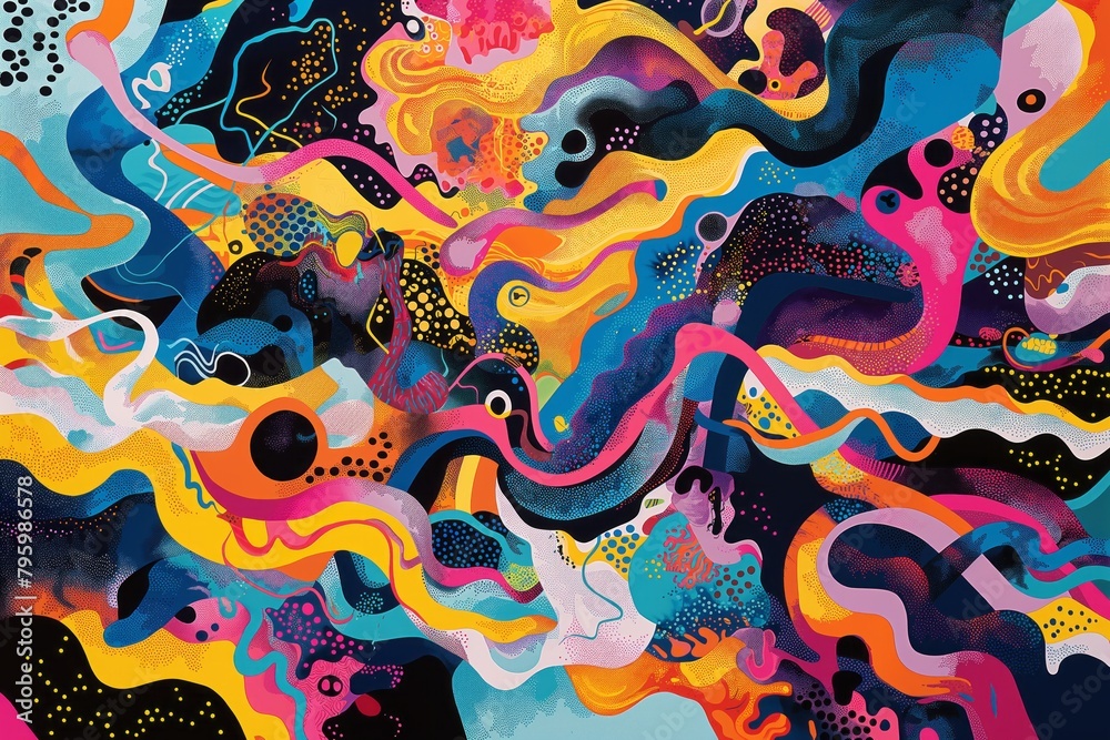 Vibrant Psychedelic Artwork with Abstract Patterns