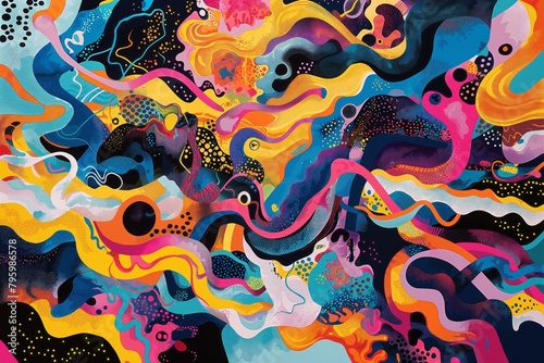 Vibrant Psychedelic Artwork with Abstract Patterns