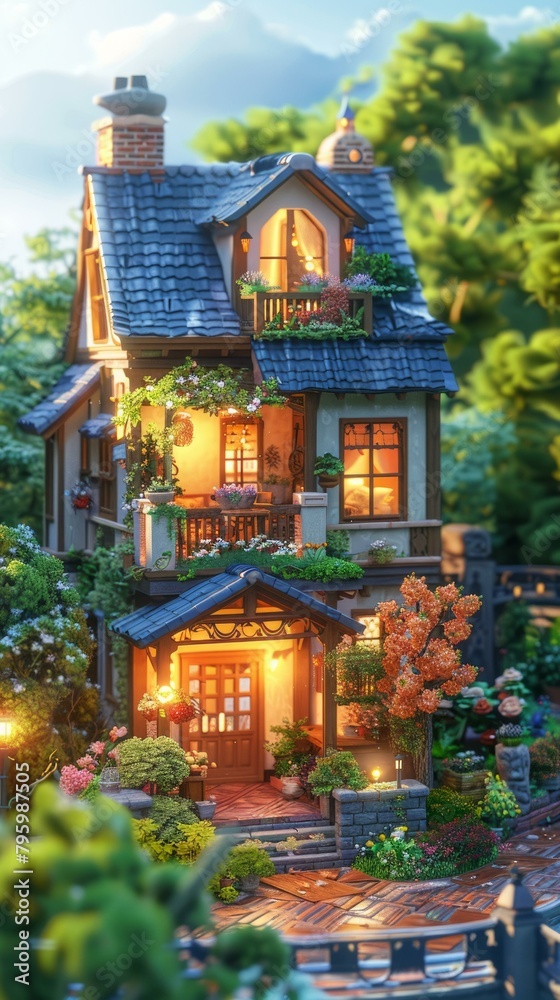 b'A cozy home nestled in a lush garden'
