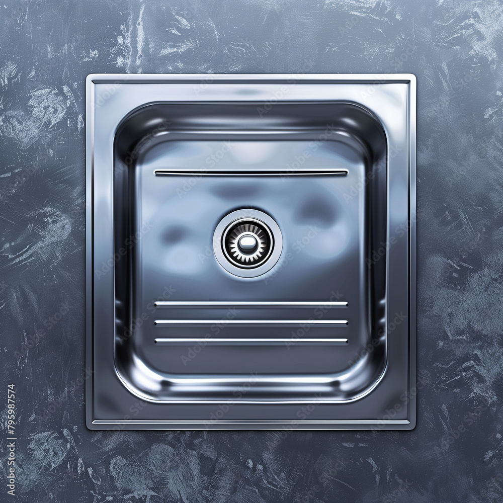 Top View of a Steel Sink on a Metallic Background: Sleek and Modern Top View of a Steel Sink on a Metallic Background: Sleek and Modern