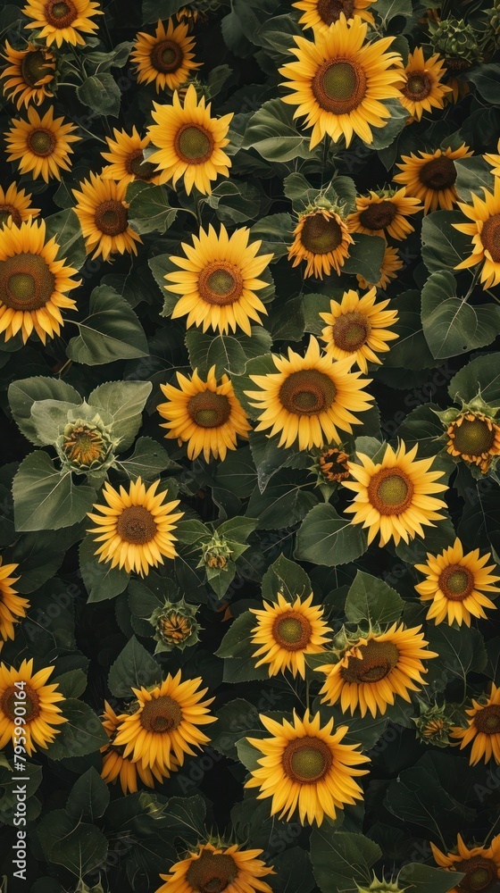 Aerial top down view of Sunflower Field sunflower plant petal. Aerial top down view of Sunflower Field sunflower plant petal.