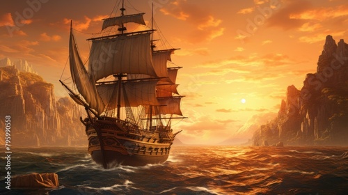 b'The Pirate Ship Sails Towards The Setting Sun' photo
