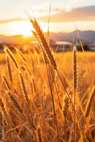 b Close-up of wheat field at sunset 