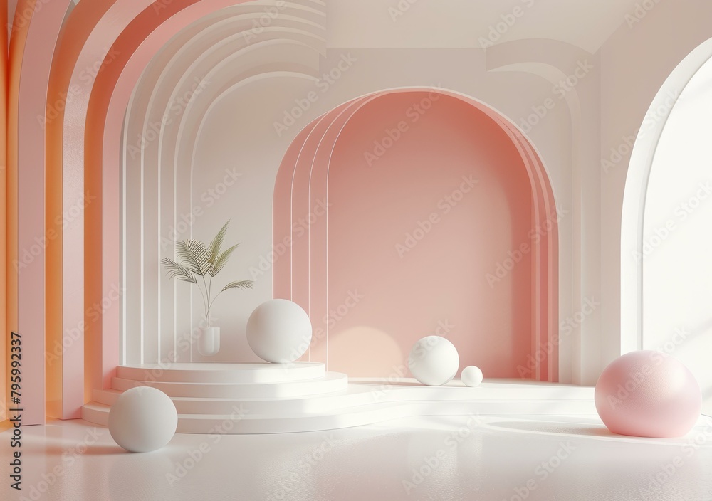 Fototapeta premium b'Pink and white podium with pink balls'