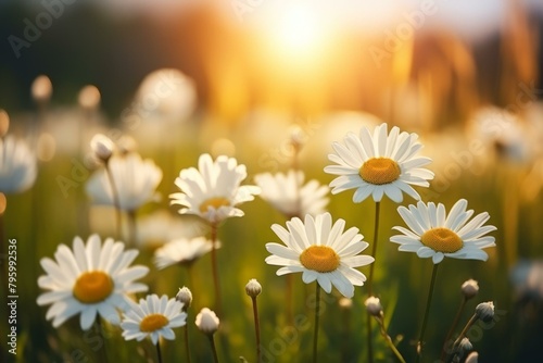 b'Field of daisies in the setting sun'