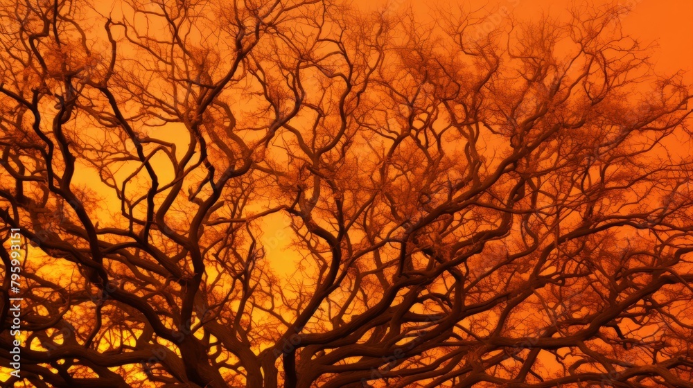 b'Bare Tree Branches Against Orange Sky' b'Bare Tree Branches Against Orange Sky'