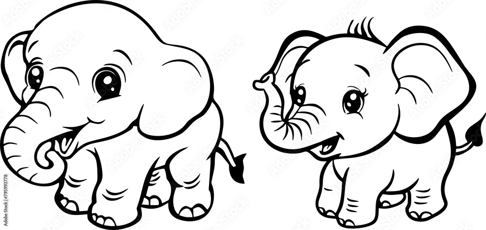 elephant icon happy cute cartoon black and white