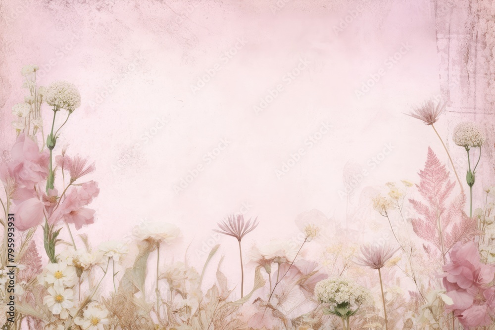 Obraz premium Pink dried flowers border backgrounds pattern plant.