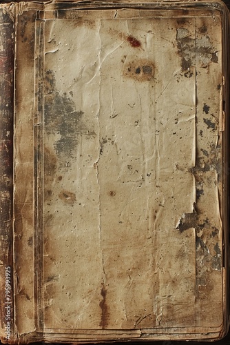 b'Old book cover with stains and tears' photo