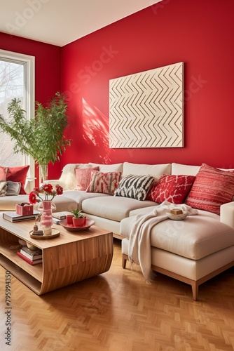 b'red living room interior design'