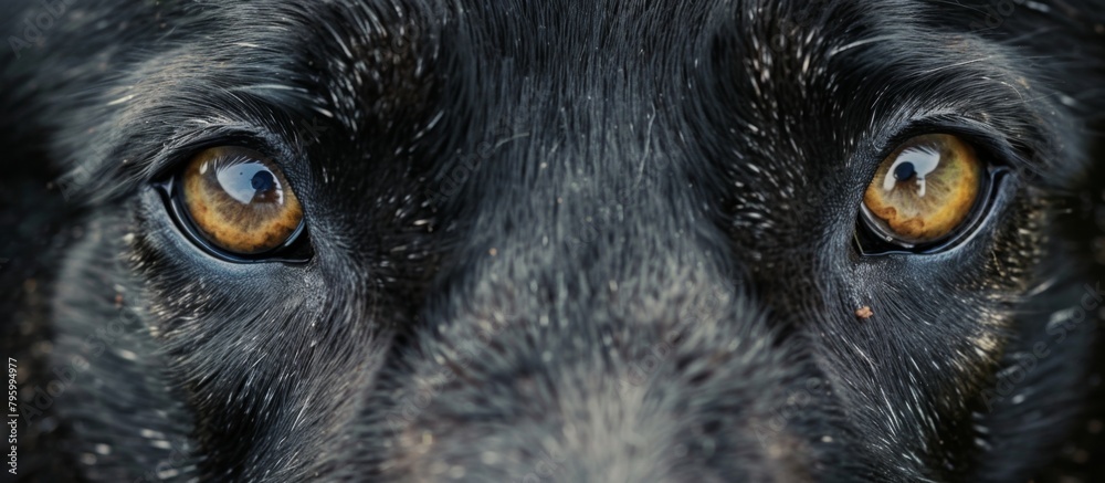 A captivating image featuring a focused view of a canine's eyes set against a stark black background, emphasizing depth and emotion A captivating image featuring a focused view of a canine's eyes set against a stark black background, emphasizing depth and emotion