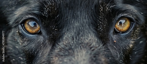 A captivating image featuring a focused view of a canine's eyes set against a stark black background, emphasizing depth and emotion