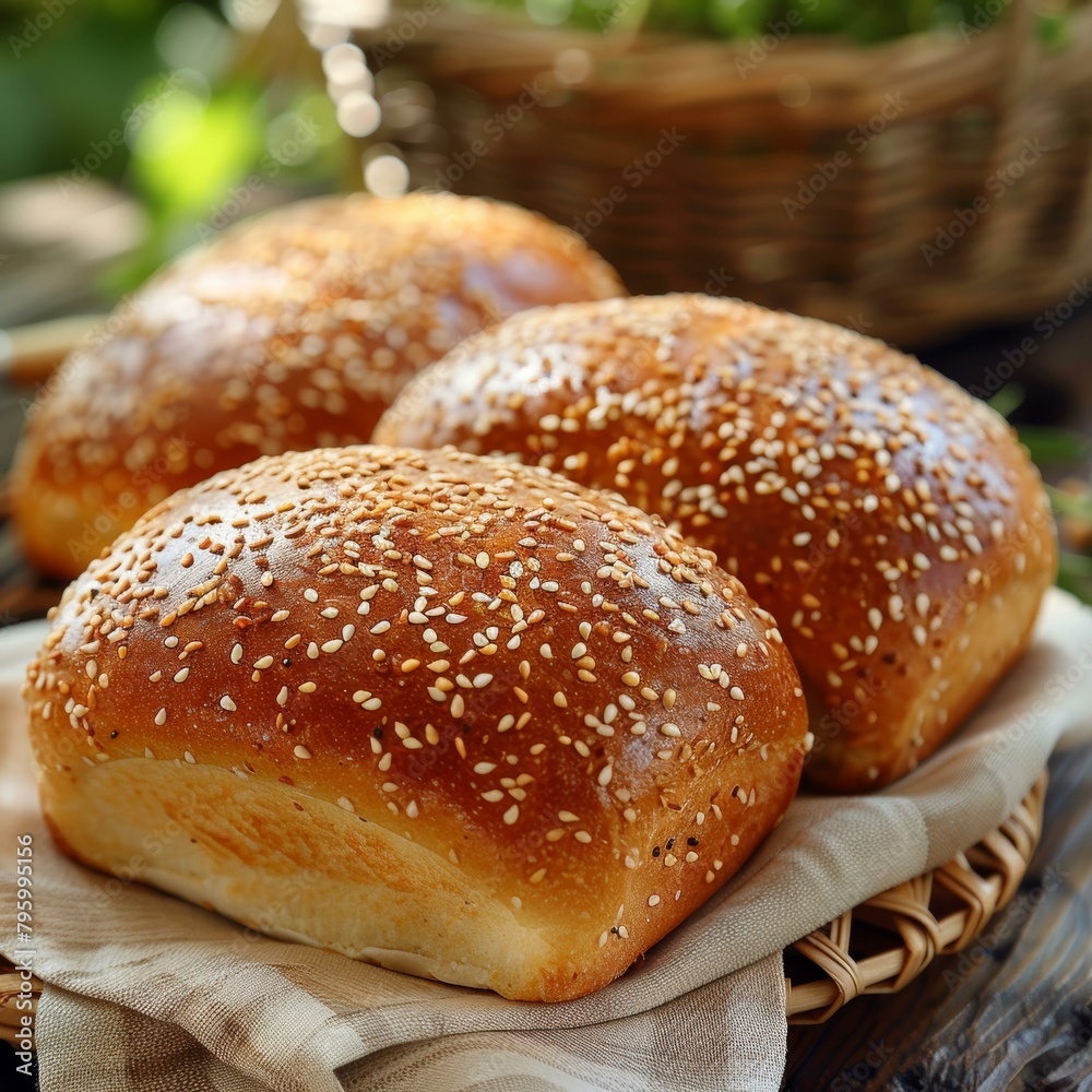 Loaf of bread sprinkled with sesame seeds