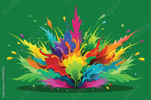 colorful rainbow holi paint color powder explosion vector, isolated wide Indian green panorama background