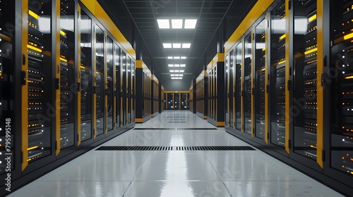 Rows of server racks, cooling systems, and redundant power supplies constitute a state of the art data center.