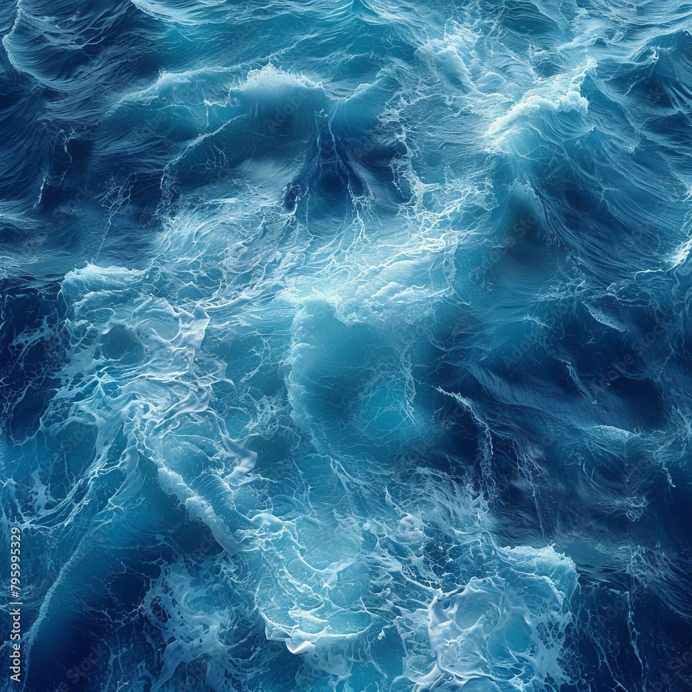 Fototapeta premium b'Deep blue ocean surface with white sea foam'