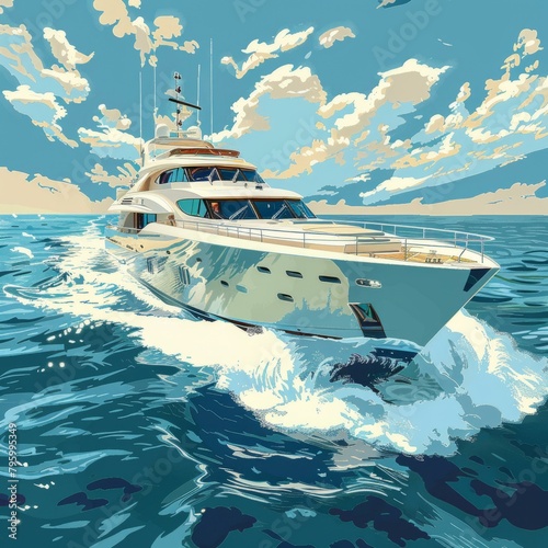 b'A luxury yacht is cruising in the vast ocean' photo