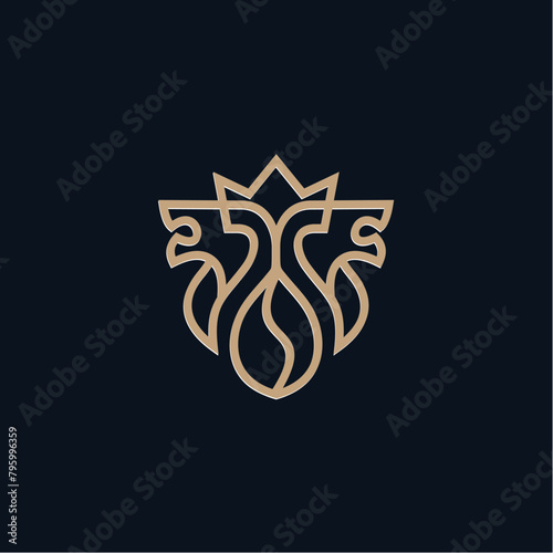 Lion and Coffee Logo Design in line style