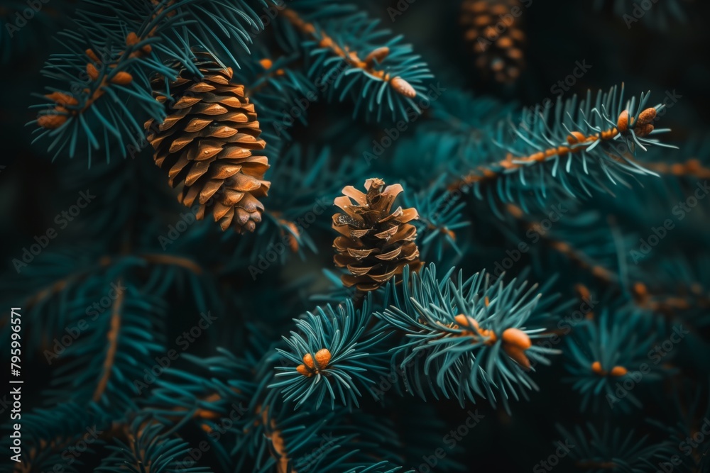 a cone on a branch of a blue spruce a cone on a branch of a blue spruce