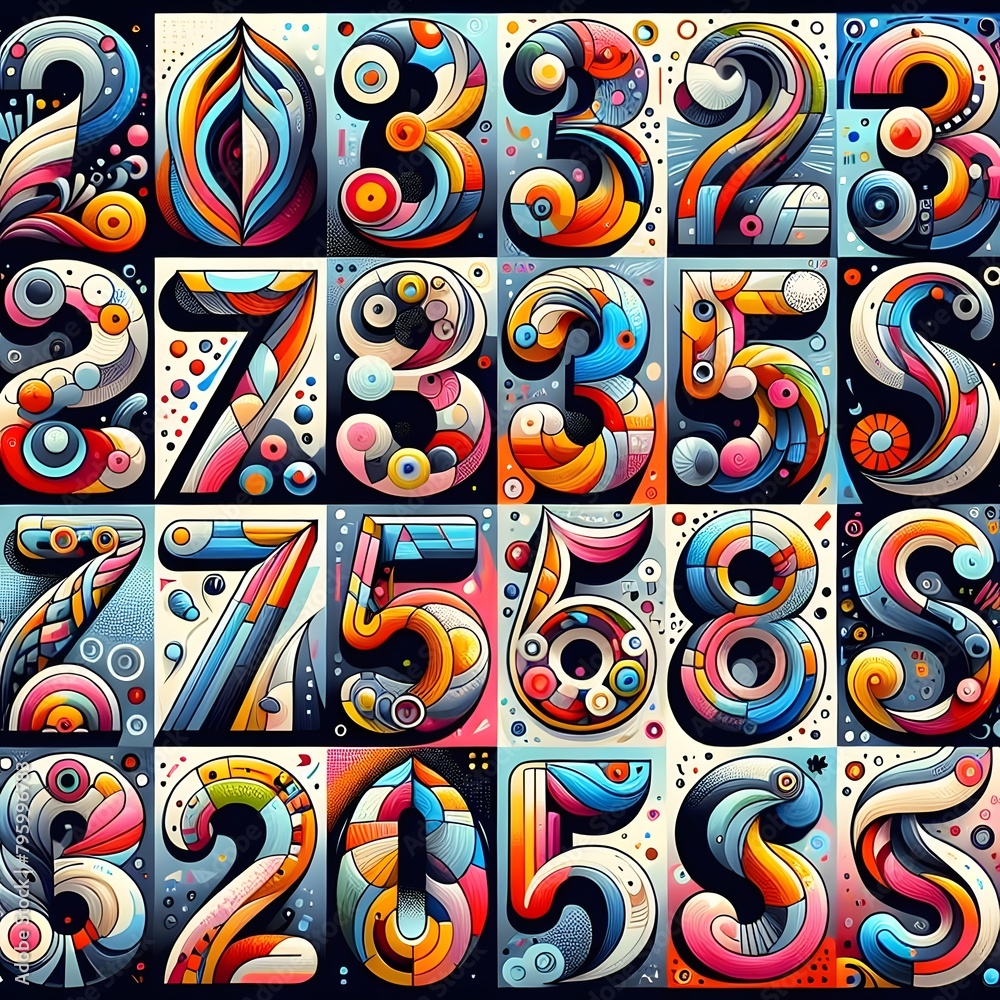 Vibrant Abstract Numbers Colorful and Dynamic Digital Art for Creative Projects