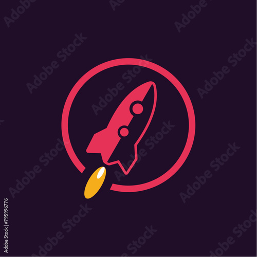 advanced technology rocket launch vector logo design with flame tail