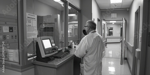 A hospital chaplain offering a non-denominational prayer over the intercom, providing a moment of reflection and calm for patients, visitors,  photo