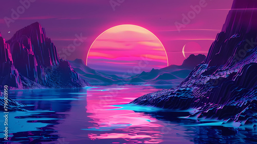 futuristic aesthetics of the landscape a serene body of water under a pink sky