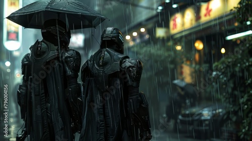 Futuristic Bounty Hunter in Rain