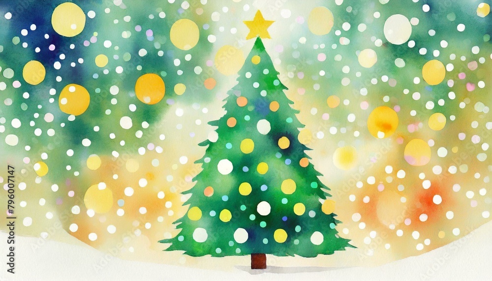Obraz premium Watercolor glitter Christmas tree illustration background.