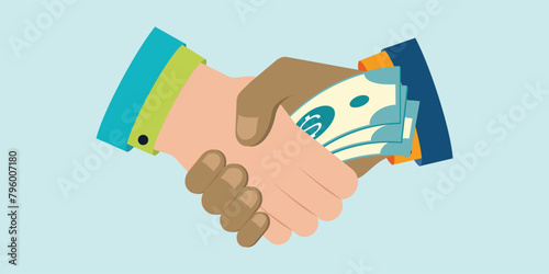 Businessmen making handshake with money in hands. © Zentangle