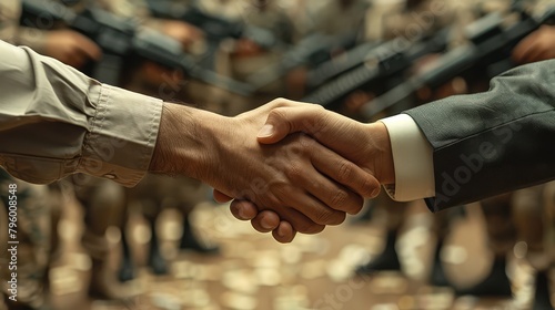 Handshake, deal, business, bokeh military as a background. photo