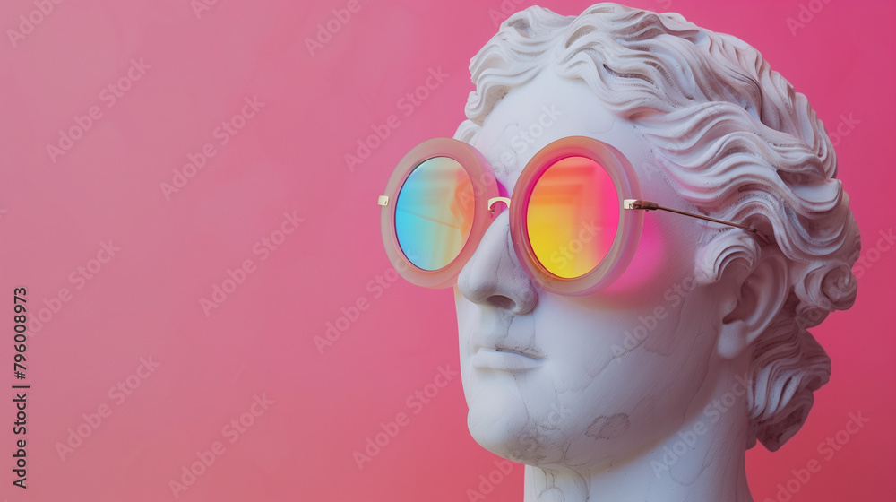 Classical Statue Wearing Colorful Sunglasses with a Pink Gradient Background