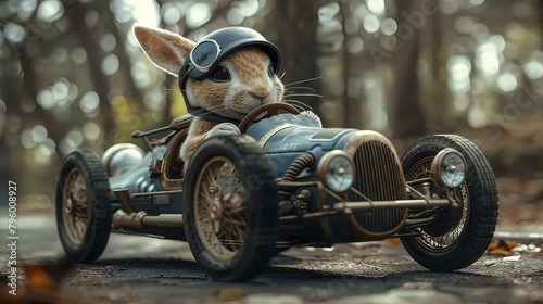 Wallpaper Mural Cute bunny with goggles driving a classic race car Torontodigital.ca