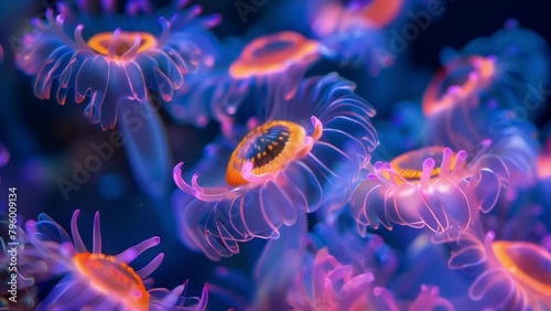 A vibrant and intricate dance of ciliates their hairlike projections creating a mesmerizing display of motion and grace. . AI generation. photo