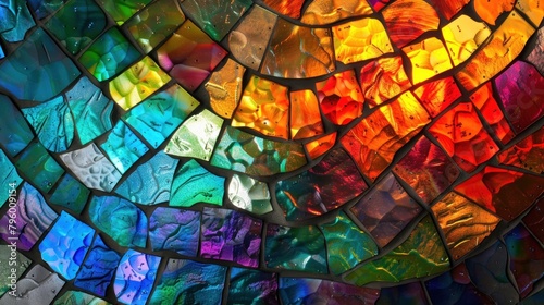 Vibrant abstract mosaic texture inspired by stained glass art. 