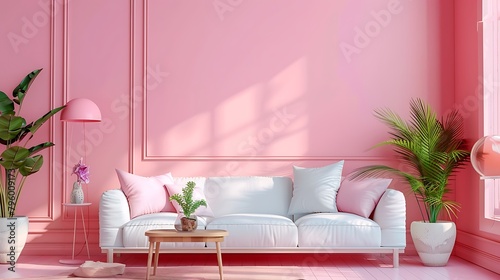 Cozy living room design bright wall mockup