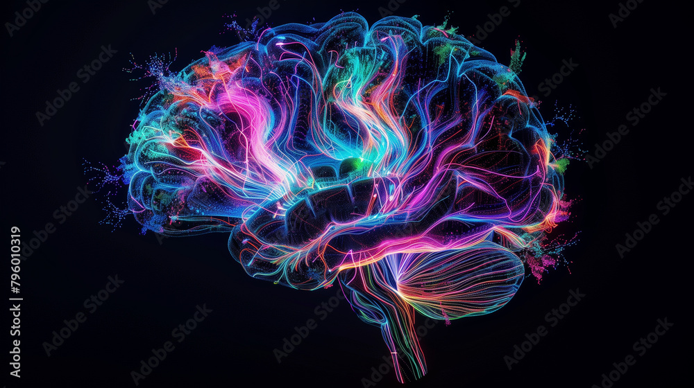 Fototapeta premium Abstract Digital Brain Concept with Neural Network Patterns..