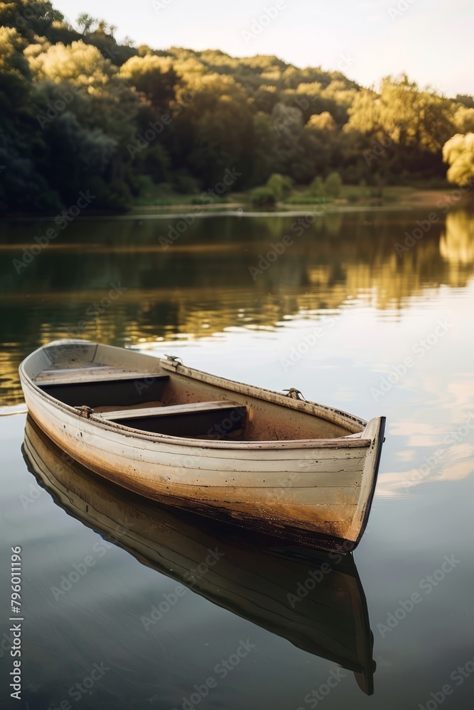 Romantic Boat Ride on a Tranquil Lake at Golden Hour, With The Soft Glow of Sunset Reflecting Off The Water And Creating a Serene And Intimate Atmosphere, Generative AI