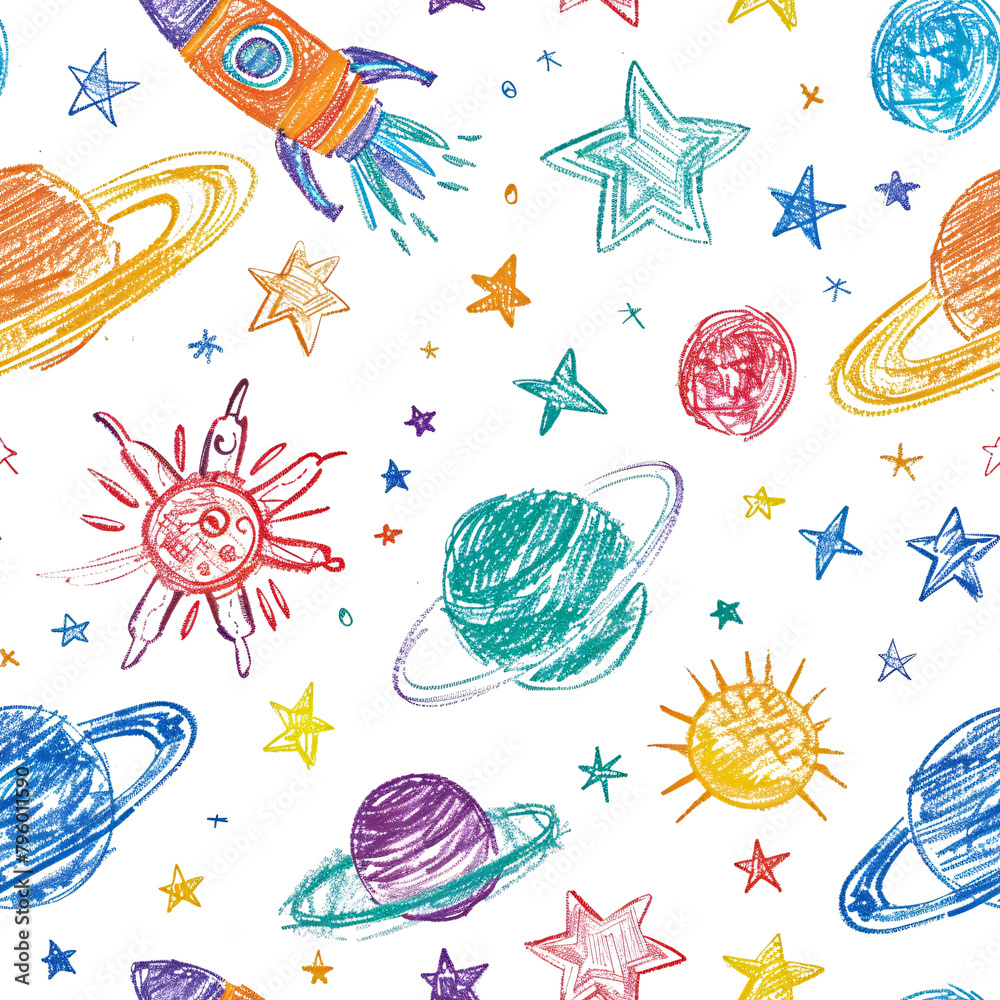 galaxy seamless pattern, children's drawing with chalked color galaxy seamless pattern, children's drawing with chalked color