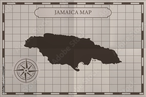 Jamaica old classic country map. Vintage antique map paper style.
