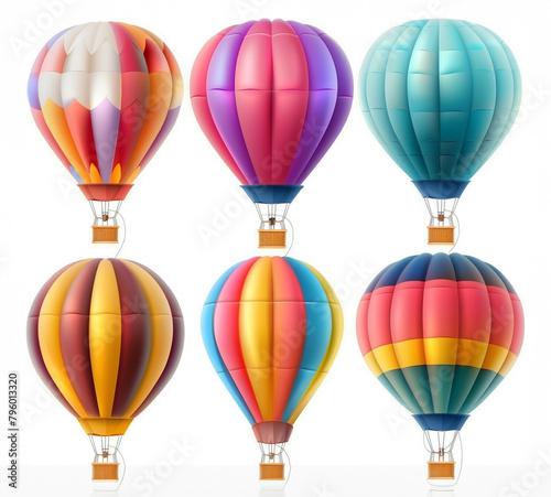 Realistic 3D Hot Air Balloons Set On white background