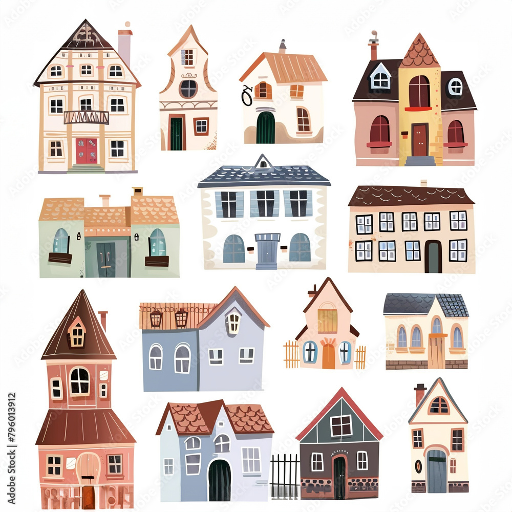 Naklejka premium Home Haven Clipart Collection on white background